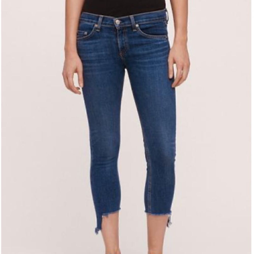 Rag & Bone Frayed Hem Ankle Skinny Jeans in Hampton Wash